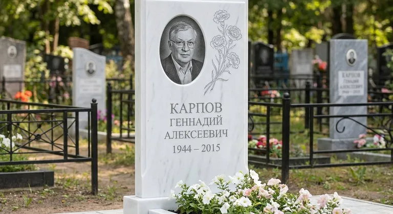 Памятник с гравировкой гвоздик — выполненная работа «Карпов» в Томске