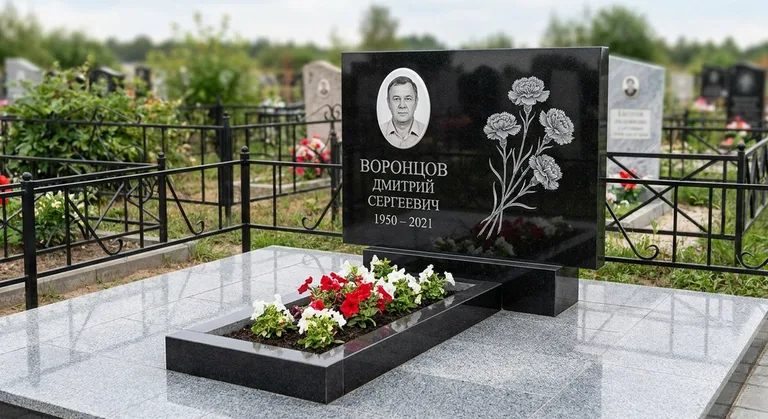 Памятник с гравировкой гвоздик — выполненная работа «Воронцов» в Томске