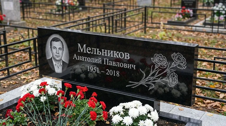 Памятник с гравировкой гвоздик — выполненная работа «Мельников» в Томске