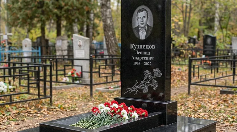 Памятник с гравировкой гвоздик — выполненная работа «Кузнецов» в Томске