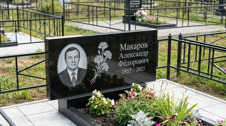 Памятник с гравировкой гвоздик — выполненная работа «Макаров» в Томске