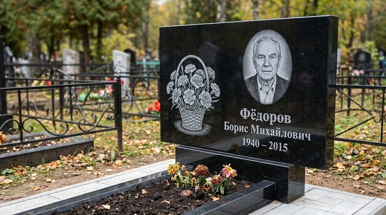 Памятник с гравировкой гвоздик — выполненная работа «Фёдоров» в Томске
