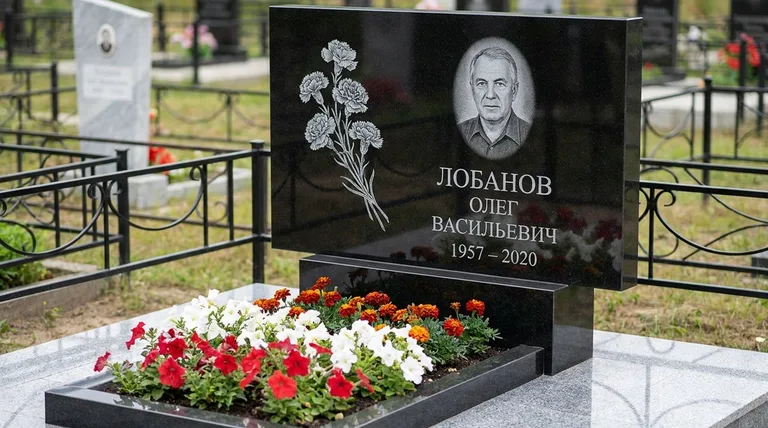 Памятник с гравировкой гвоздик — выполненная работа «Лобанов» в Томске