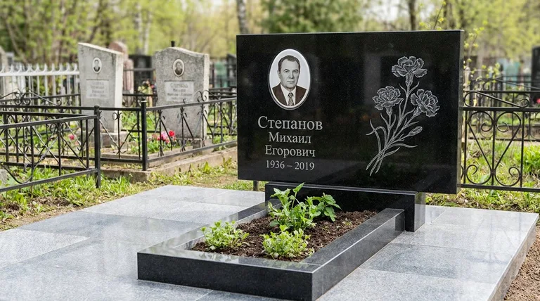 Памятник с гравировкой гвоздик — выполненная работа «Степанов» в Томске