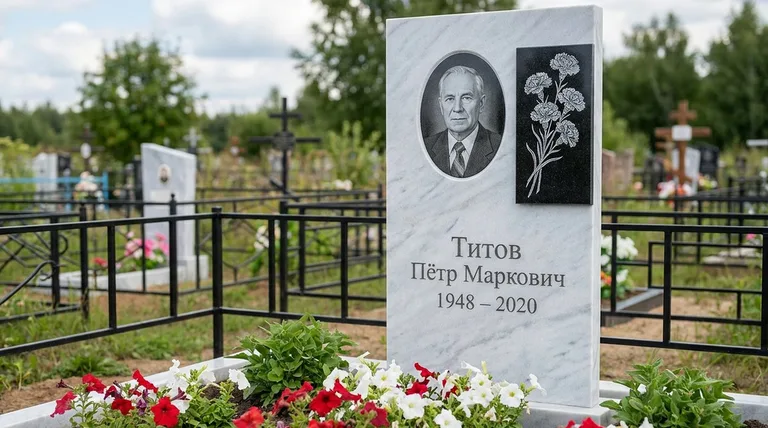 Памятник с гравировкой гвоздик — выполненная работа «Титов» в Томске