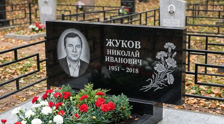 Памятник с гравировкой гвоздик — выполненная работа «Жуков» в Томске