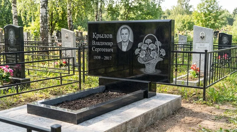 Памятник с гравировкой гвоздик — выполненная работа «Крылов» в Томске