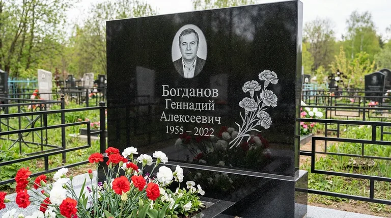Памятник с гравировкой гвоздик — выполненная работа «Богданов» в Томске