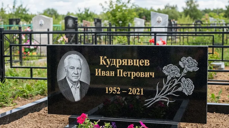 Памятник с гравировкой гвоздик — выполненная работа «Кудрявцев» в Томске