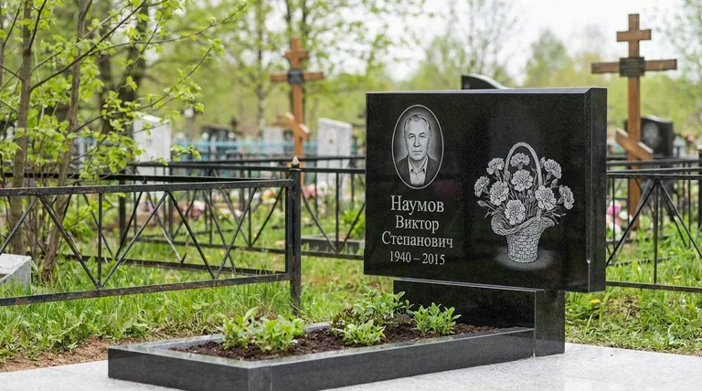 Памятник с гравировкой гвоздик — выполненная работа «Наумов» в Томске