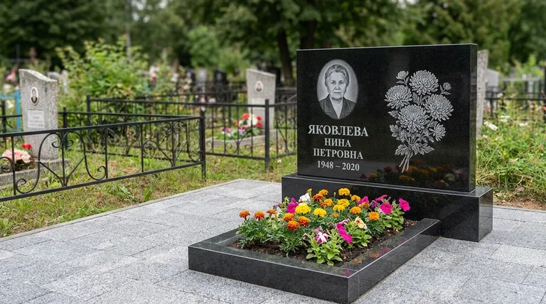 Памятник с гравировкой хризантем — выполненная работа «Соколов» в Томске