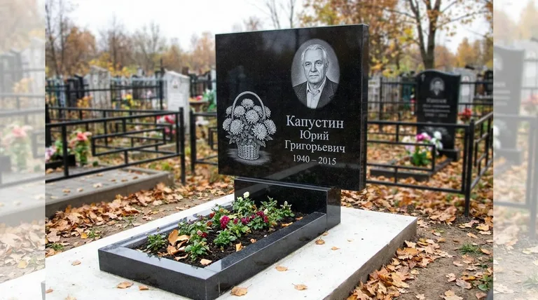 Памятник с гравировкой хризантем — выполненная работа «Капустин» в Томске