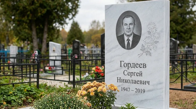 Памятник с гравировкой хризантем — выполненная работа «Гордеев» в Томске