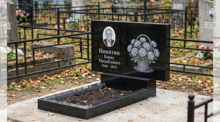 Памятник с гравировкой хризантем — выполненная работа «Никитин» в Томске