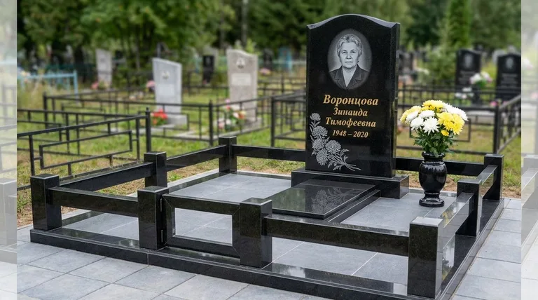 Памятник с гравировкой хризантем — выполненная работа «Воронцова» в Томске