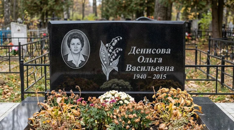 Памятник с гравировкой ландышей — выполненная работа «Денисова» в Томске