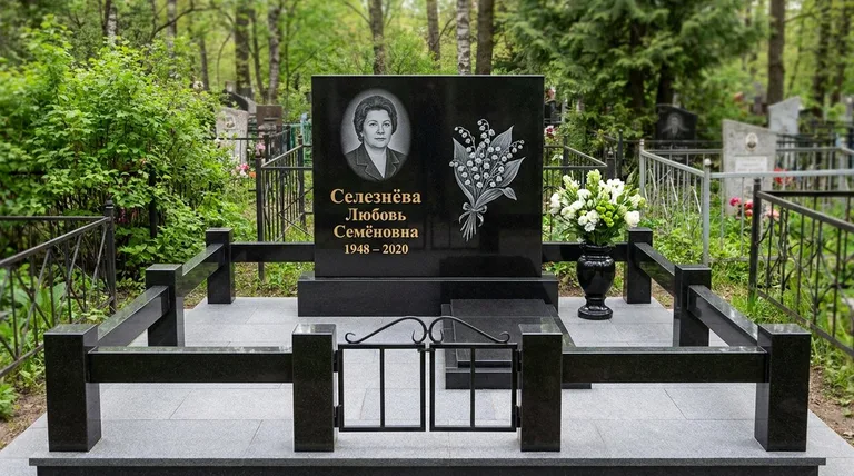 Памятник с гравировкой ландышей — выполненная работа «Селезнёва» в Томске