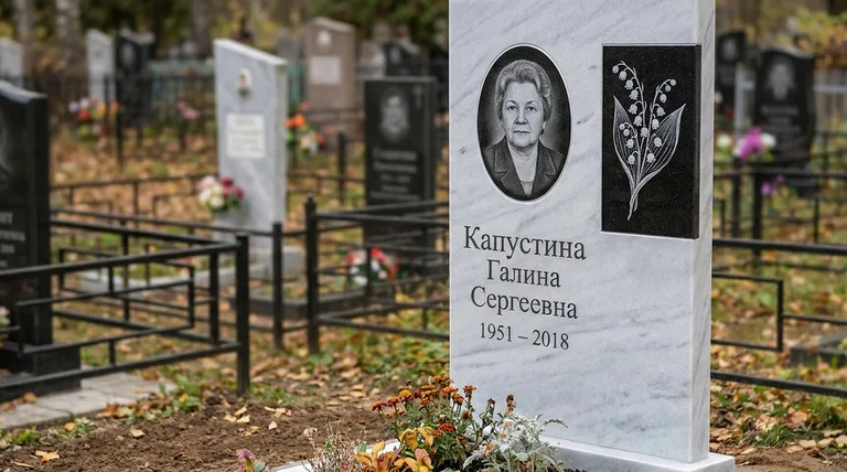 Памятник с гравировкой ландышей — выполненная работа «Капустина» в Томске
