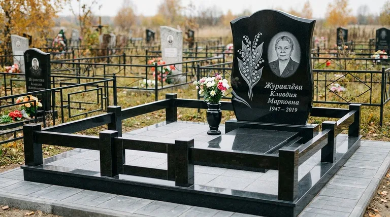 Памятник с гравировкой ландышей — выполненная работа «Журавлёва» в Томске