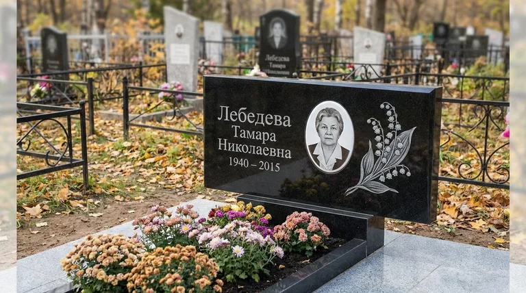 Памятник с гравировкой ландышей — выполненная работа «Лебедева» в Томске