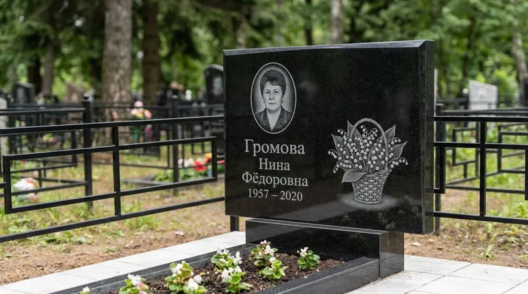 Памятник с гравировкой ландышей — выполненная работа «Громова» в Томске