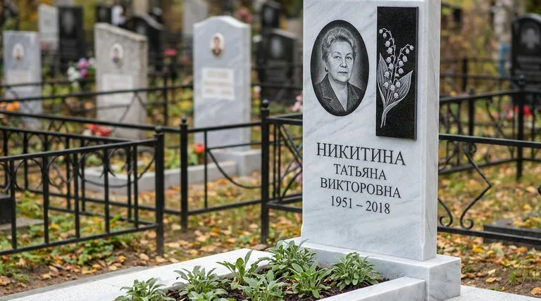 Памятник с гравировкой ландышей — выполненная работа «Никитина» в Томске