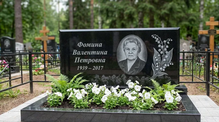Памятник с гравировкой ландышей — выполненная работа «Фомина» в Томске