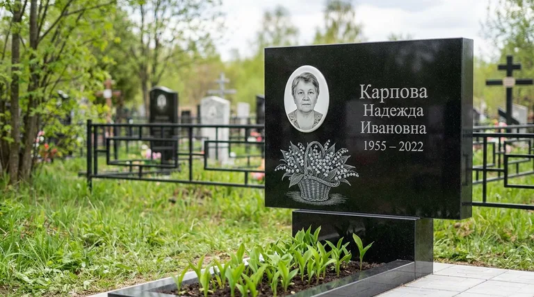 Памятник с гравировкой ландышей — выполненная работа «Карпова» в Томске