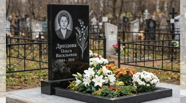 Памятник с гравировкой ландышей — выполненная работа «Дроздова» в Томске