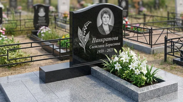 Памятник с гравировкой ландышей — выполненная работа «Панкратова» в Томске