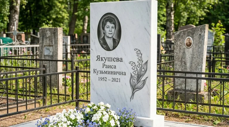 Памятник с гравировкой ландышей — выполненная работа «Якушева» в Томске