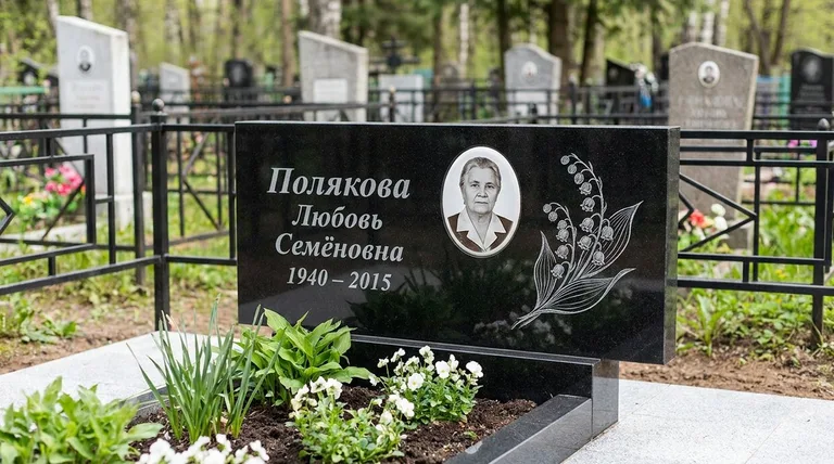 Памятник с гравировкой ландышей — выполненная работа «Полякова» в Томске