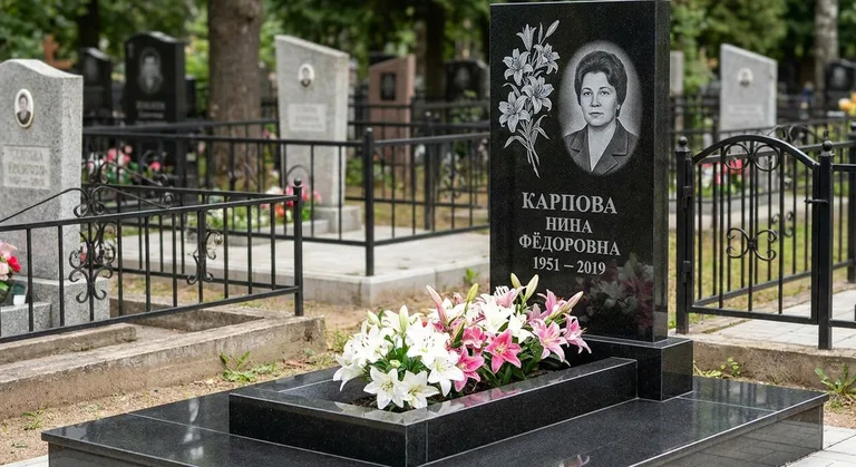 Памятник с гравировкой лилий — выполненная работа «Карпова» в Томске