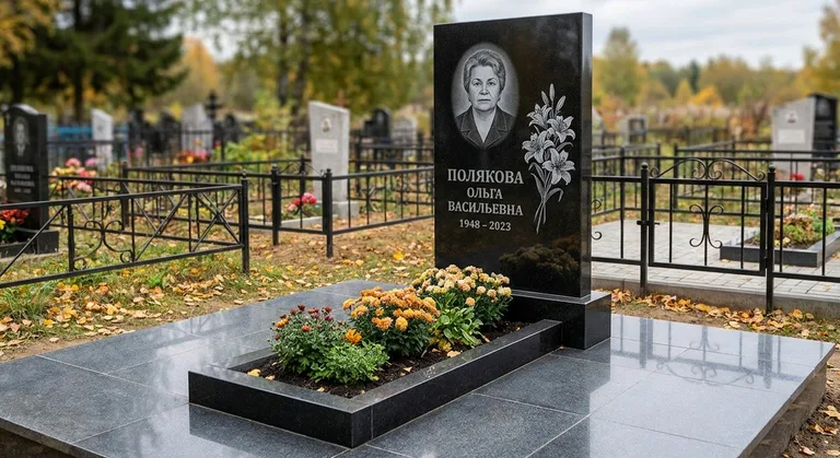Памятник с гравировкой лилий — выполненная работа «Полякова» в Томске
