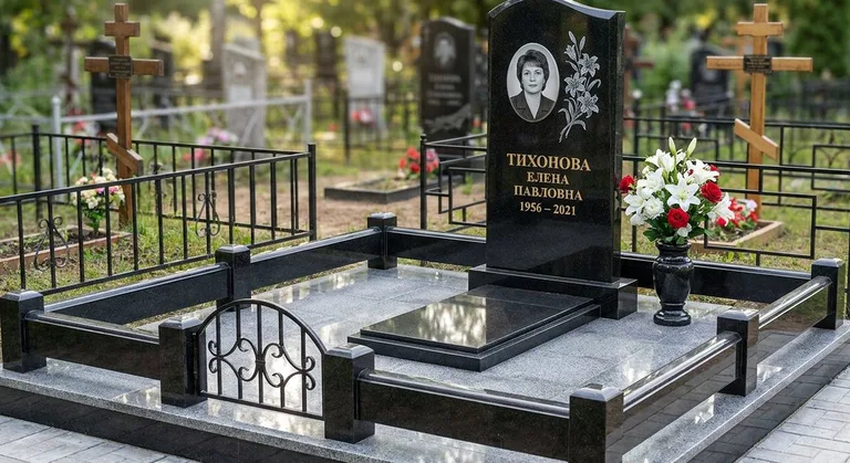 Памятник с гравировкой лилий — выполненная работа «Тихонова» в Томске
