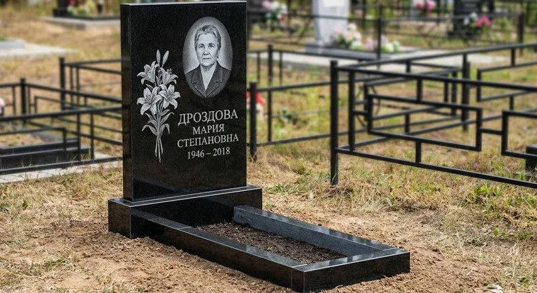 Памятник с гравировкой лилий — выполненная работа «Дроздова» в Томске