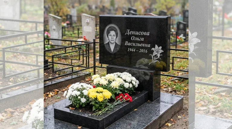 Памятник с гравировкой лилий — выполненная работа «Денисова» в Томске