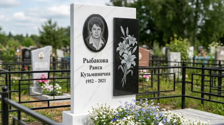 Памятник с гравировкой лилий — выполненная работа «Рыбакова» в Томске