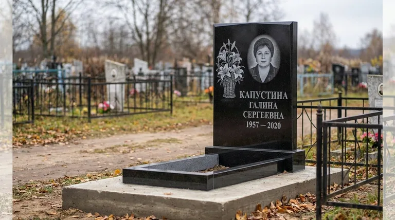 Памятник с гравировкой лилий — выполненная работа «Капустина» в Томске