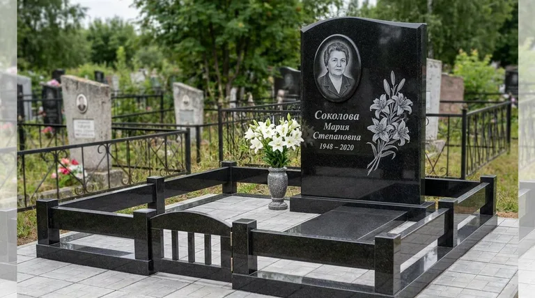 Памятник с гравировкой лилий — выполненная работа «Соколова» в Томске