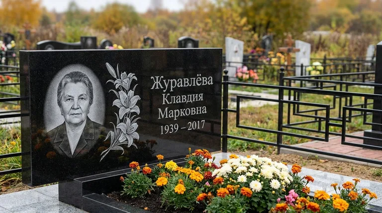 Памятник с гравировкой лилий — выполненная работа «Журавлёва» в Томске