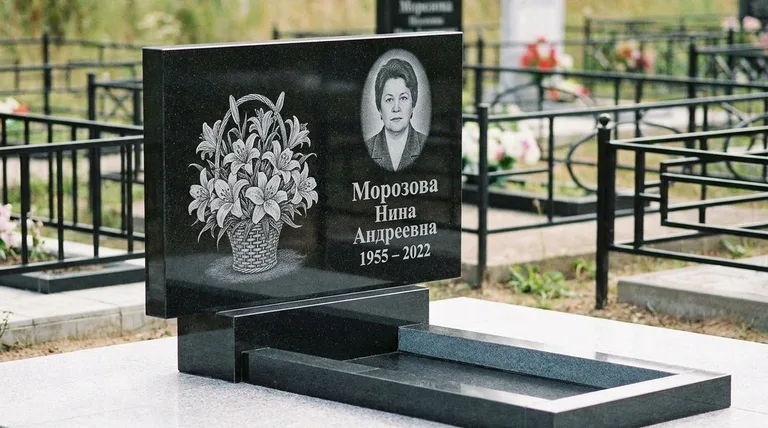 Памятник с гравировкой лилий — выполненная работа «Морозова» в Томске