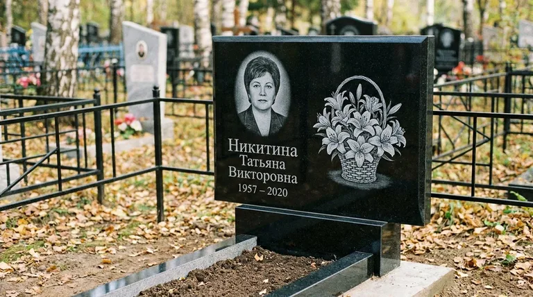 Памятник с гравировкой лилий — выполненная работа «Никитина» в Томске