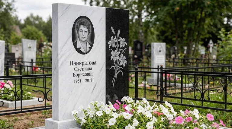 Памятник с гравировкой лилий — выполненная работа «Панкратова» в Томске