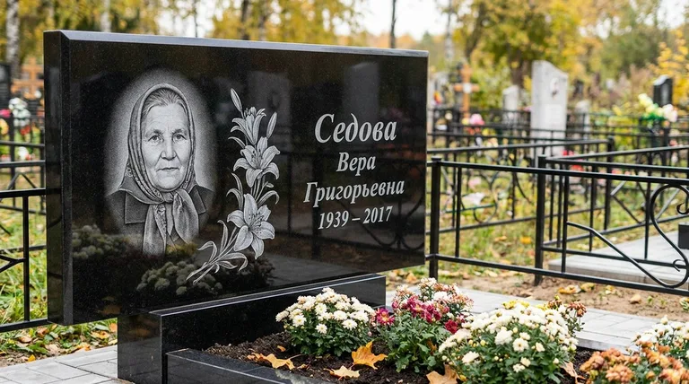 Памятник с гравировкой лилий — выполненная работа «Седова» в Томске
