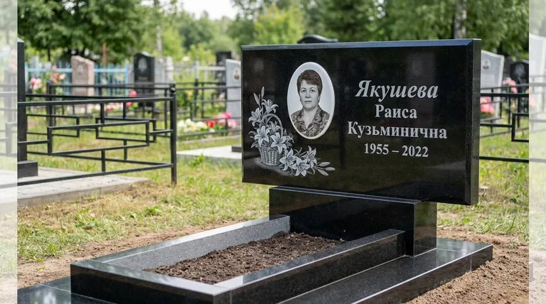 Памятник с гравировкой лилий — выполненная работа «Якушева» в Томске