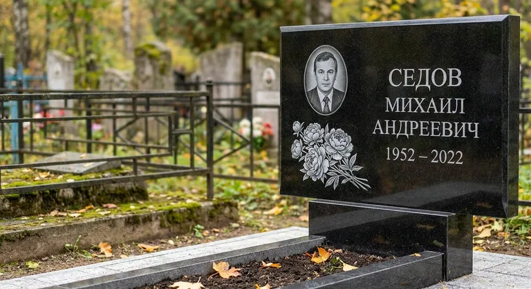 Памятник с гравировкой пионов — выполненная работа «Седов» в Томске