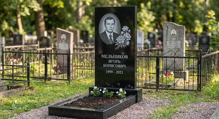 Памятник с гравировкой пионов — выполненная работа «Мельников» в Томске