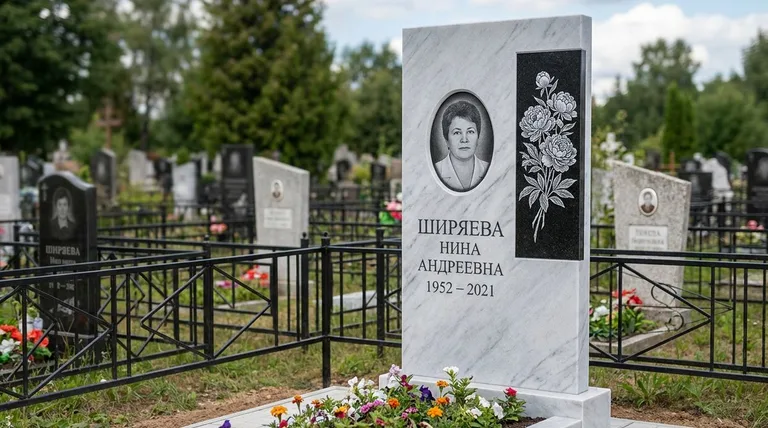 Памятник с гравировкой пионов — выполненная работа «Ширяева» в Томске