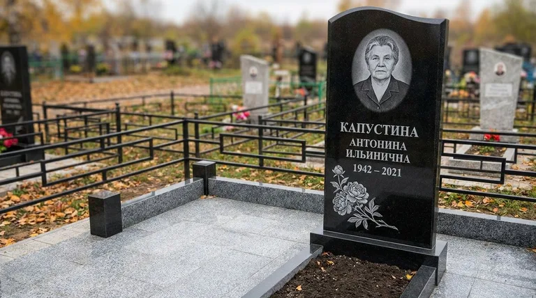 Памятник с гравировкой пионов — выполненная работа «Капустина» в Томске